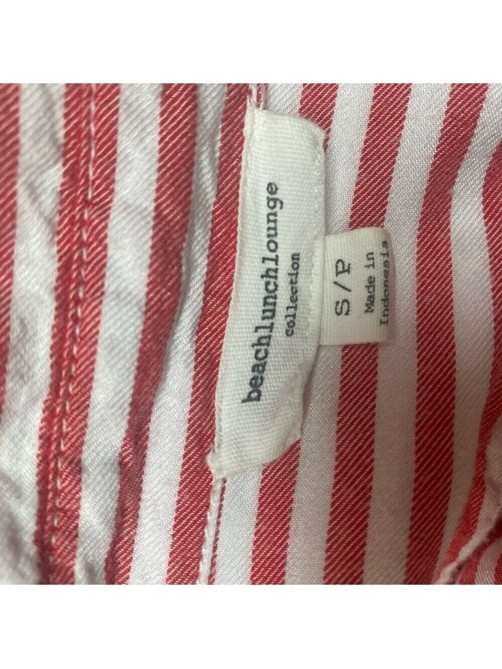 Beach Lunch Lounge White Red Striped Button-Up Shirt Relaxed Fit Small - Picture 7 of 8